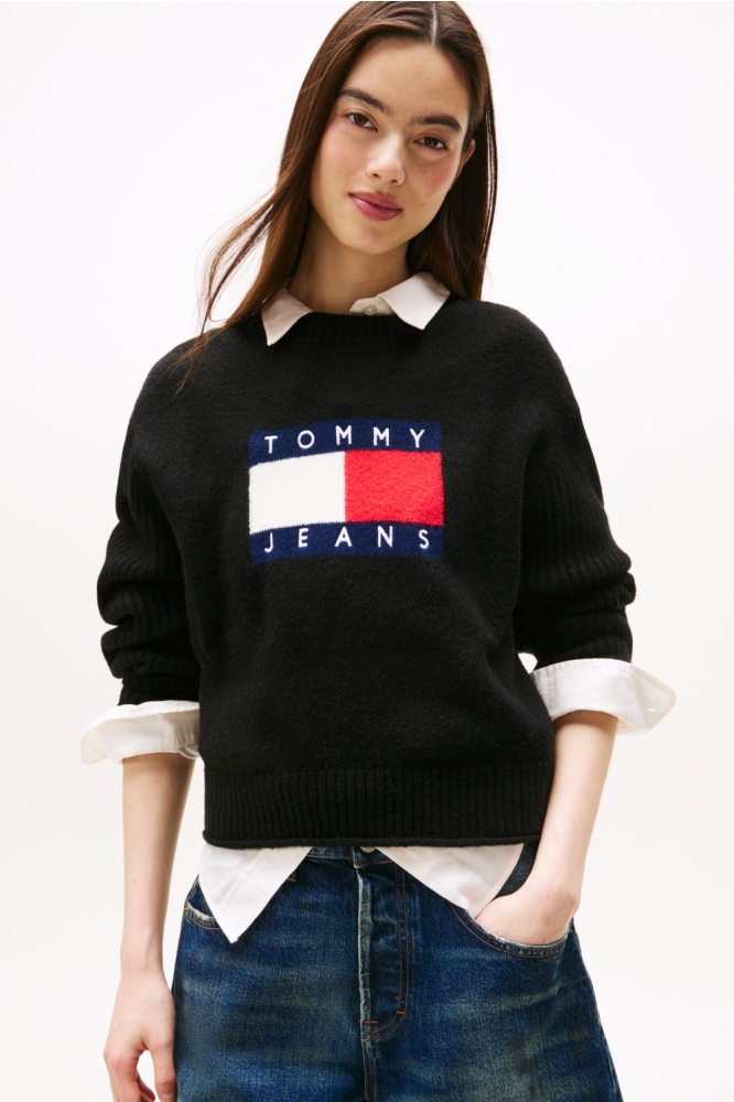 TJW MELANGE FLAG SWEA DW0DW21782 HEV BLACK HTR